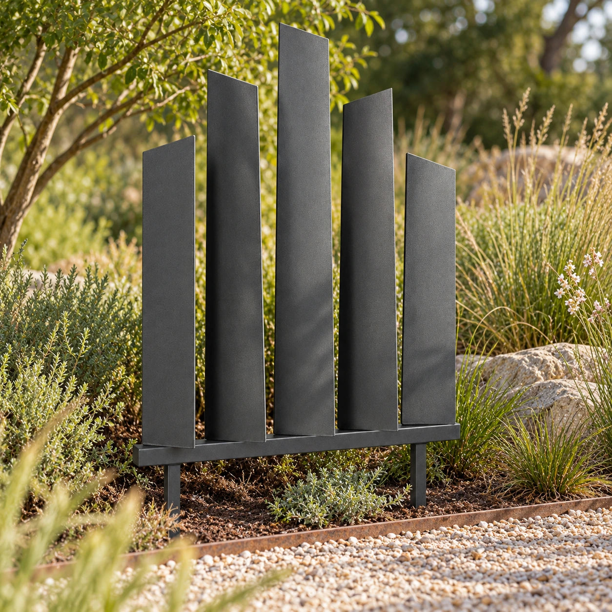 Offset-Fin Garden Screen beside a path